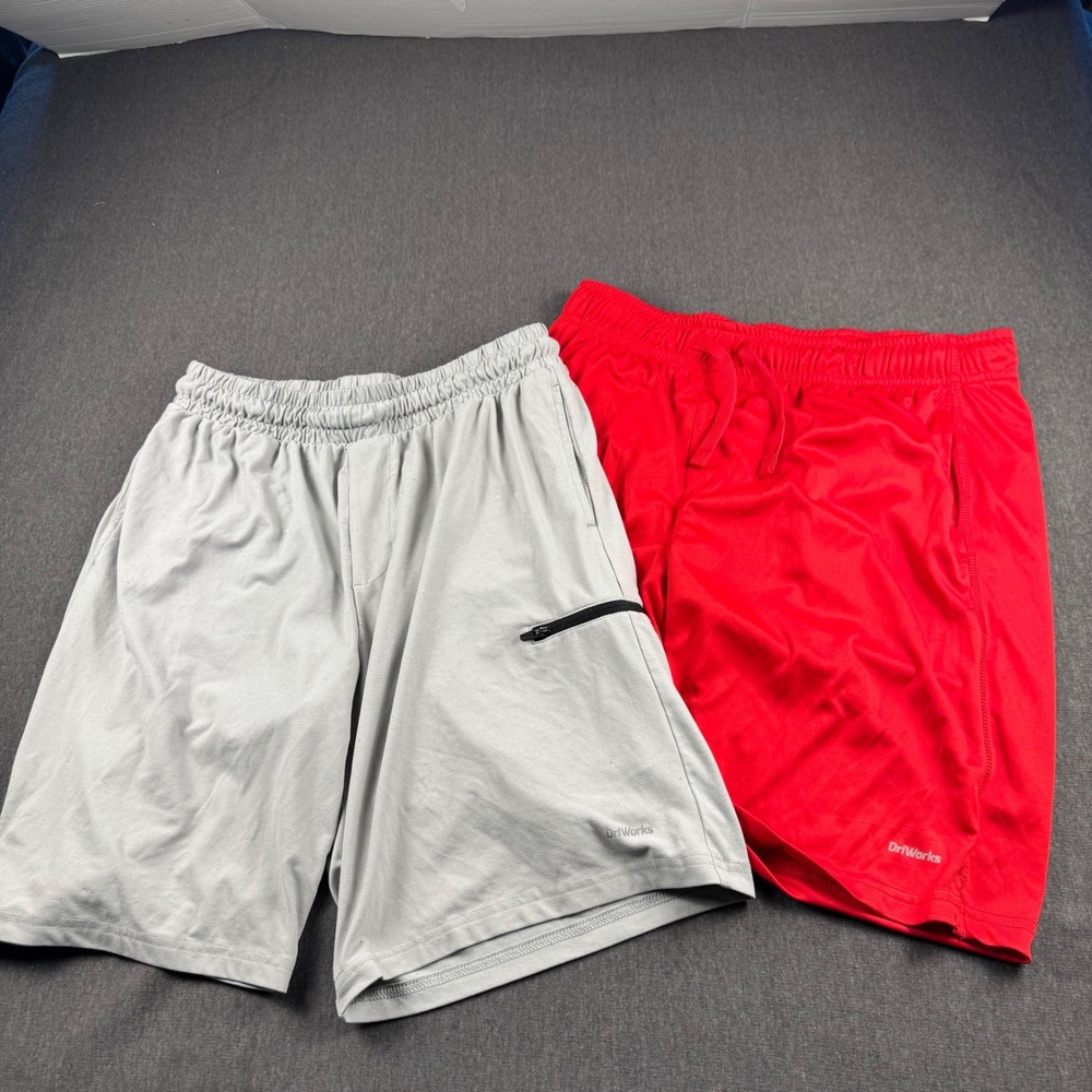 Athletic Works Kids Shorts Bundle XL 14-16 Red Gray DriWorks Basketball Gym 2pk